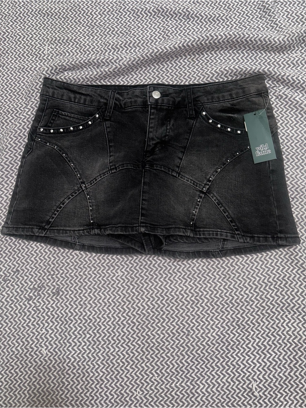 wild fable Black Studded Denim Mini Skort